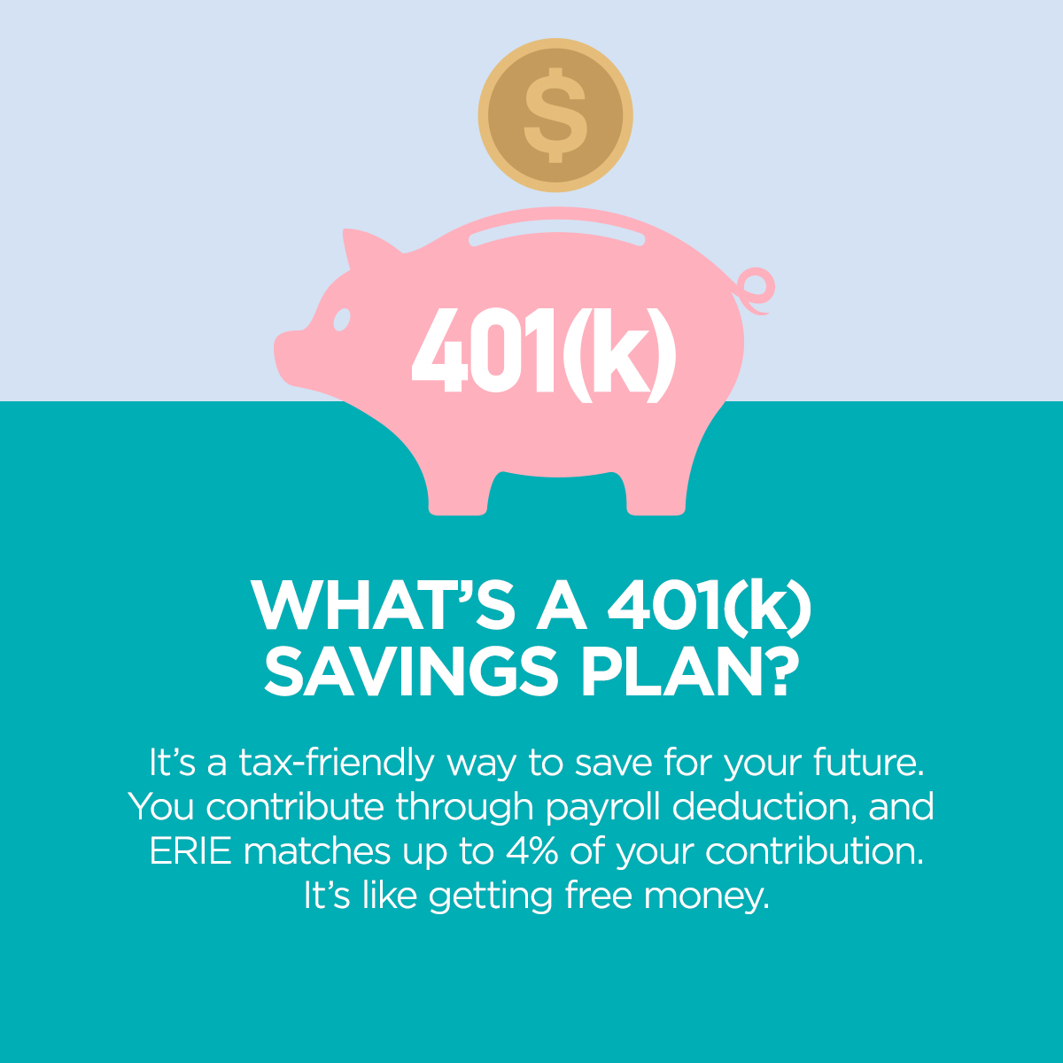 ERIECareers's tweet photo. Pension + 401(k) 😲 Now that’s a great perk that only 3% of companies offer! Learn more about how ERIE sets you up for success -- now and in the future. #retirementpackage #pension #401k #nowhiring https://t.co/7cnB8VCtij