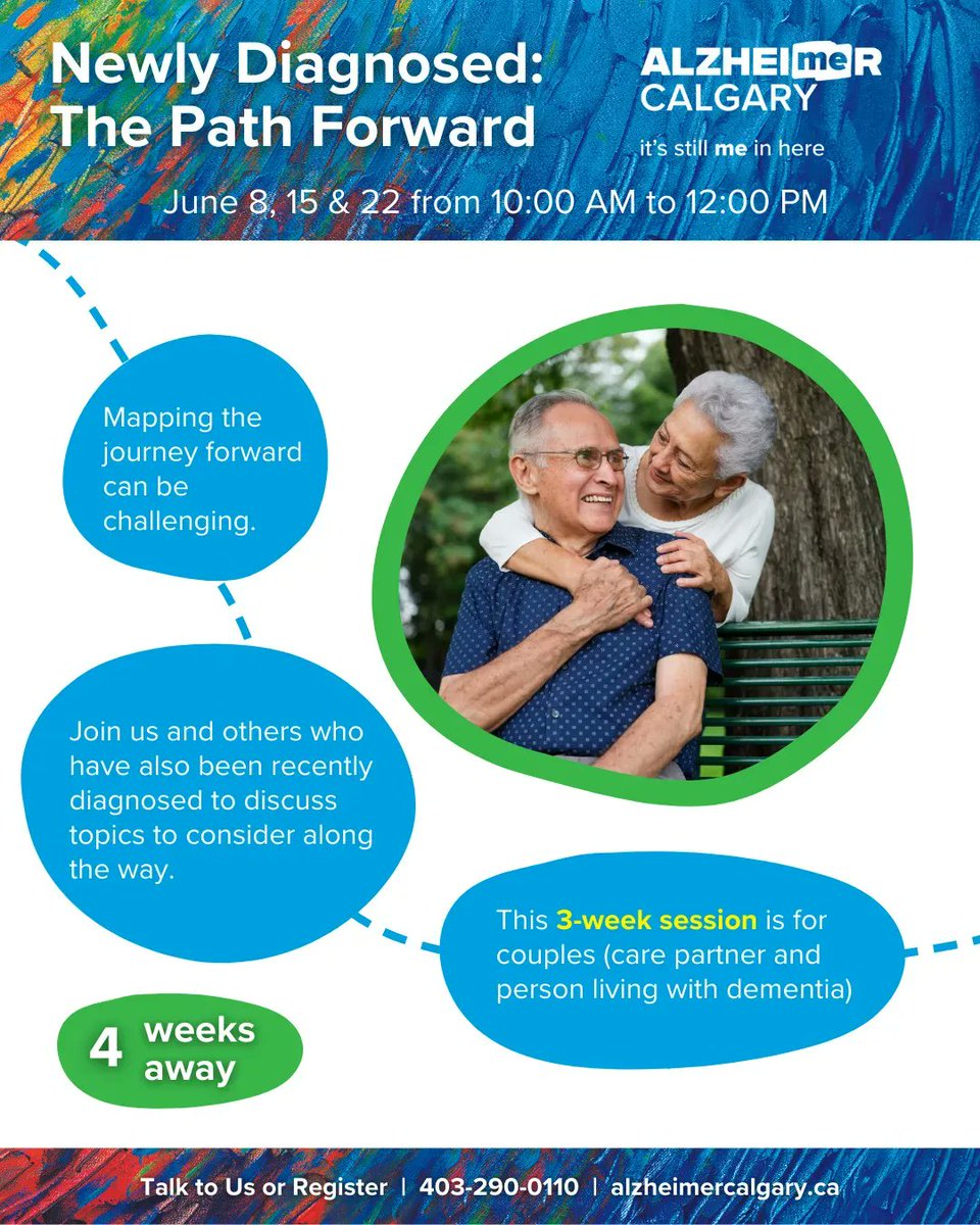 DementiaCalgary's tweet photo. After a dementia diagnosis mapping the journey forward can be challenging. Join us and others recently diagnosed to discuss topics to consider along the way. This 3 week session is for couples (care partner and person living with dementia). Register now: https://t.co/q5dvtJ3FCF https://t.co/kNUahfoJve