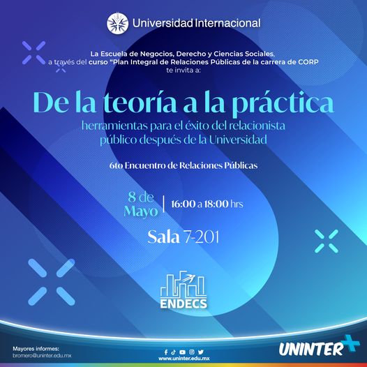 Estás cordialmente invitado a nuestro panel de especialistas, parte del 6to encuentro de #RelacionesPúblicas 🧑🏽‍💻

Más información:
📩bromero@uninter.edu.mx
#UninterEsMás conferencias y aprendizaje 🌎