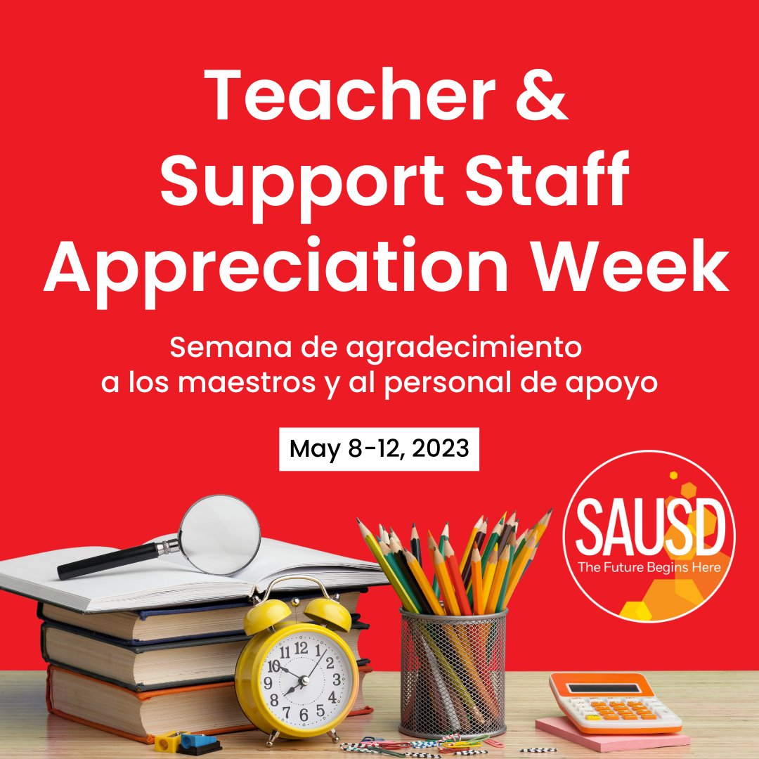 🎉Shoutout to all the amazing teachers and support staff at #SAUSD! Join us in celebrating National Teacher/Support Staff Appreciation Wk &amp; our Board's resolution honoring their contributions as partners in learning: bit.ly/42vUiti