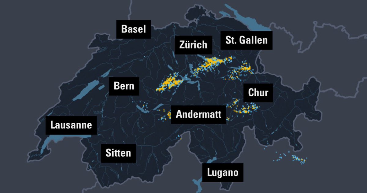 wetteralarm's tweet photo. Der Blitzradar zeigt die Blitzeinschläge in der Schweiz ⛈️⚡ In der Wetter-Alarm App sind alle Blitzeinschläge der vergangenen 48 Stunden ersichtlich:
https://t.co/hyP1u9QOuu

#wetteralarm #wetterschweiz #schweiz #blitz #gewitter #blitzeinschlag #blitzradar https://t.co/CH9uO1OJyo