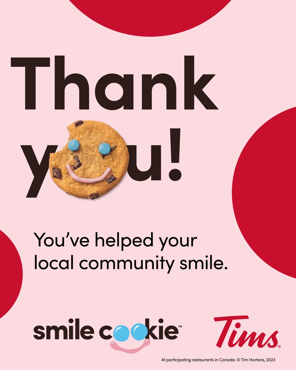 Thank you🙏to everyone who supported this year’s Smile Cookie week🍪It’s amazing how much good a cookie can do. You have made a difference in your community! #SmileCookie #giveasmilegetasmile #thankyou #makeadifference #communitysupport #timhortons #horsepower #therapeuticriding