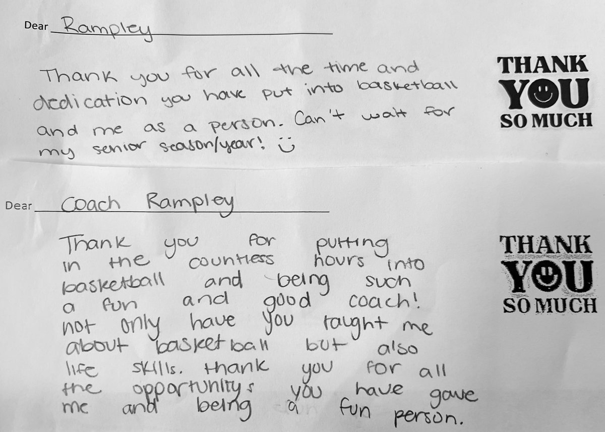 Special notes like this make it all worth it! These notes could not have come at a better time! Thank you to all the basketball girls! I appreciate you ALL and the hard work you put in to our program! 💛🖤🏀 #uKNIGHTed #TeacherAppreciation #allinalltogether