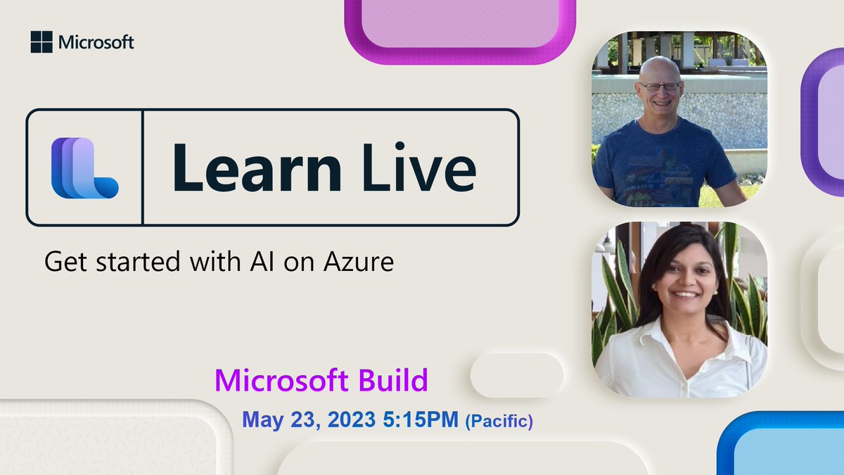 Laurent Bugnion @ 🏡🇨🇭 (@lbugnion) on Twitter photo On Tuesday at 5:15PM (Pacific) we stream "Get started with AI on Azure" on #LearnLive aka.ms/LearnLive. More info aka.ms/learnlive-at-b… & aka.ms/learnlive-at-b… with <a href="/dglover/">Dave Glover</a> & <a href="/fuzzymind1/">Priyanka Shah</a> On Tuesday at 5:15PM (Pacific) we stream "Get started with AI on Azure" on #LearnLive aka.ms/LearnLive. More info aka.ms/learnlive-at-b… & aka.ms/learnlive-at-b… with <a href="/dglover/">Dave Glover</a> & <a href="/fuzzymind1/">Priyanka Shah</a>
