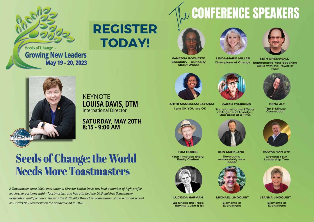 Check out the Spectacular Conference Lineup on May 19-20th. Are you registered yet?  d7toastmasters.org/mec-events/dis…