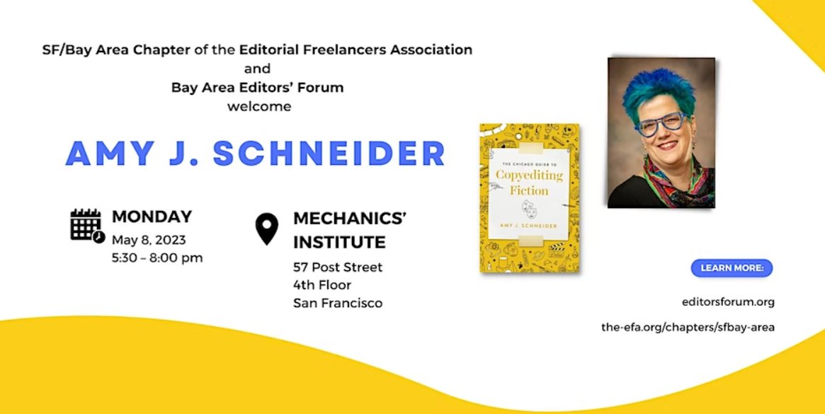 Why, hello there, San Francisco! Will I be seeing you at the EFA& Bay Area Editors Forum Q&A with @KristenTateSF later? #ChicagoGuideToCEFiction #BayAreaEditorsForum @UChicagoPress @EFAFreelancers