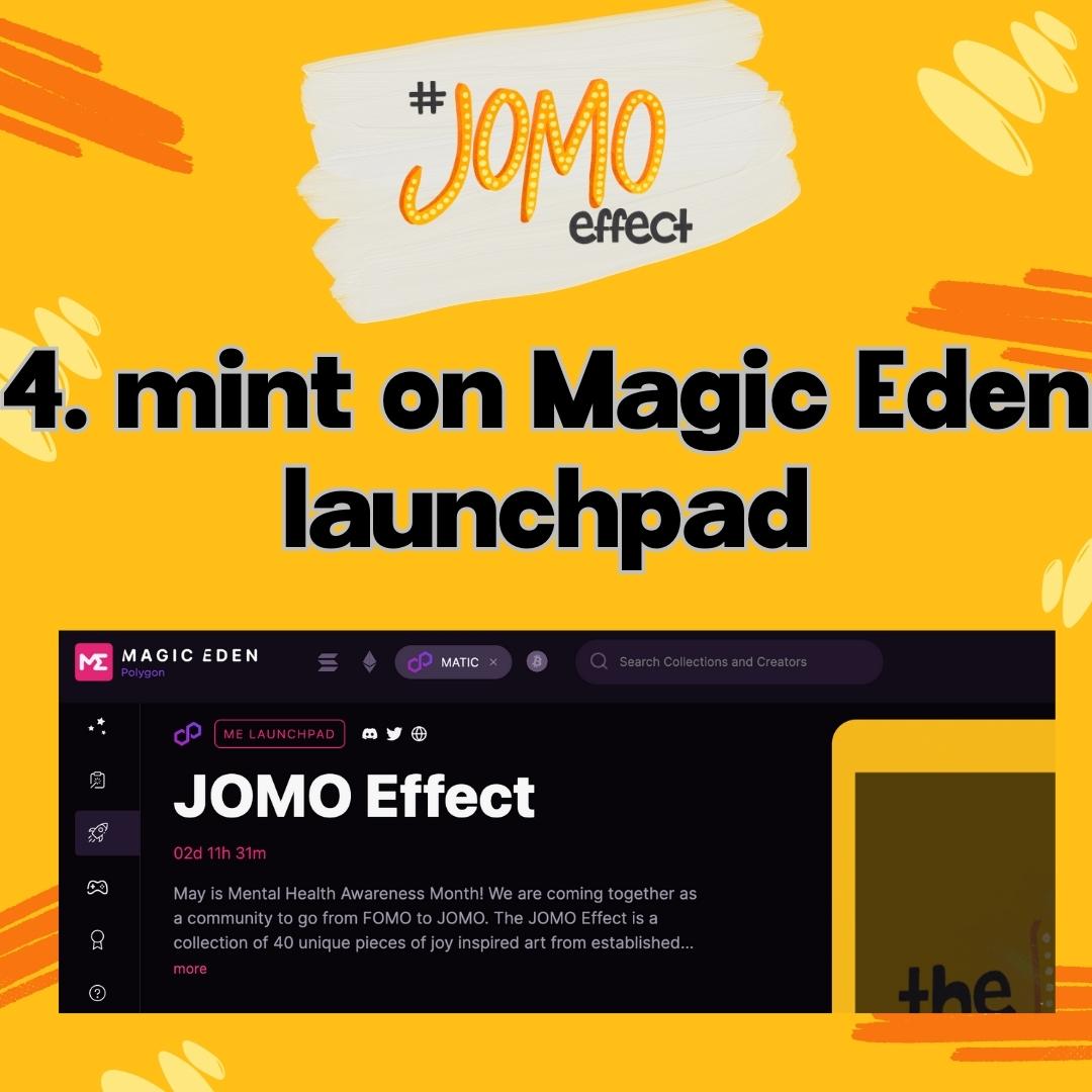 Is the #JOMOeffect the first time you're minting on <a href="/MagicEden/">Magic Eden 🪄</a> or <a href="/0xPolygon/">Polygon | POL</a>? Want to know how you can support Mental Health Awareness Month with us easily on the blockchain?

We got you covered!
Check out the images below to see how to use your <a href="/MetaMask/">MetaMask 🦊</a> to mint!