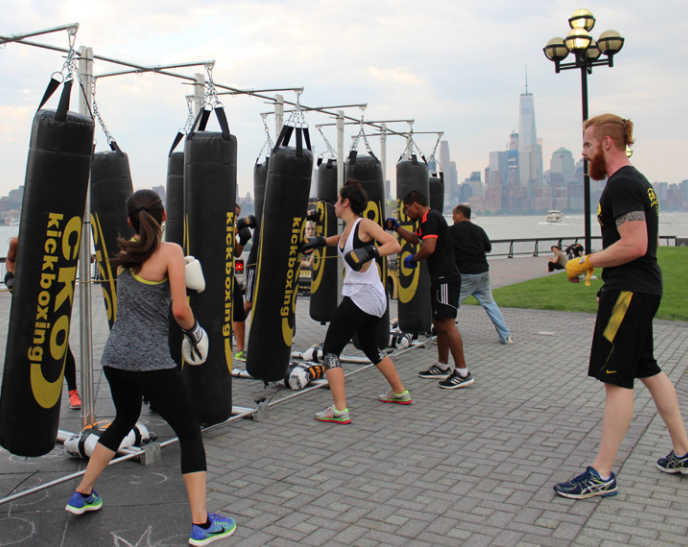 CityofHoboken's tweet photo. 🥊The City's free Fitness in the Park program is back! Stop by Pier A Park tonight at 7 p.m. for a free class by CKO kickboxing! Don't forget your sneakers and a water bottle for this full-body workout. 
To download the full schedule, go to https://t.co/YOyF8bpw68. https://t.co/fyuUB5I7VA