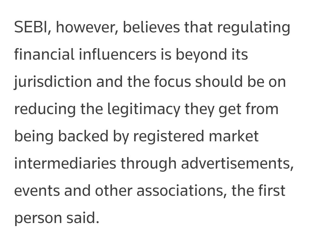 abhymurarka's tweet photo. @ActusDei "Regulating financial influencers is not the correct approach, but we want regulated entities to stay away from them," as per a senior SEBI personnel.

This is the approach taken. Somewhat regressive as pointed out by @SandeepParekh https://t.co/6N4xWEJdzr