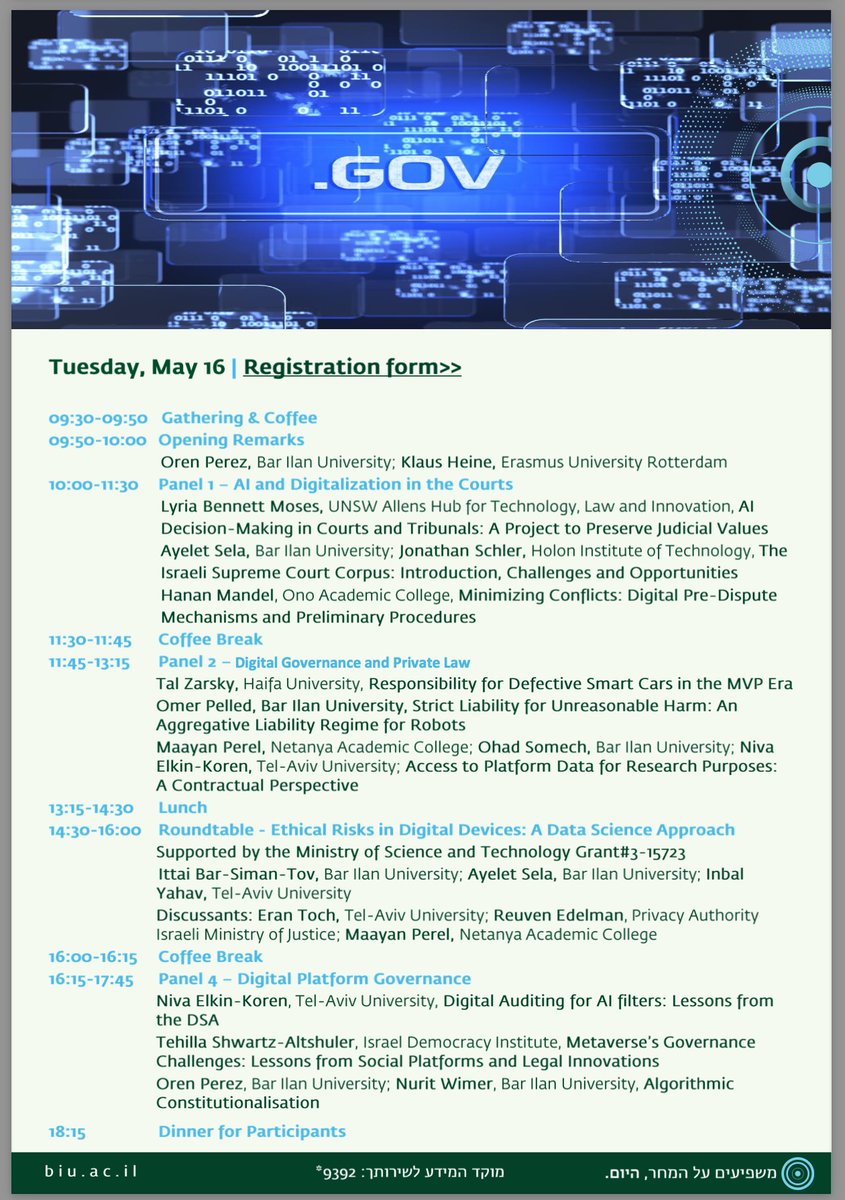 I will participate in a panel at the Digital Governance at the Age of AI Conference at Bar Ilan University, discussing ethical risks in digital devices from a data science perspective. The panel will be on Tuesday, May 16, at 14:30 at Bar Ilan University toch.tau.ac.il/participating-…