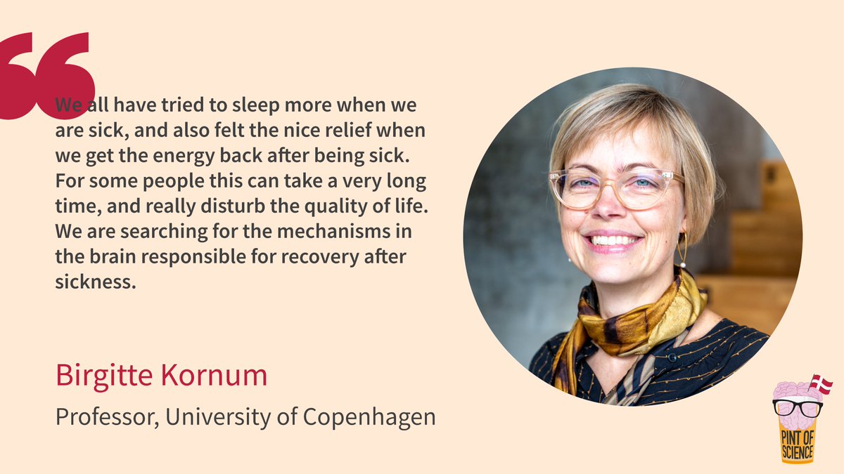 📣 #pint23 in #Copenhagen #beautifulmind🧠talk

Join us with <a href="/brkornum/">Birgitte R. Kornum</a> from <a href="/neuroscience_dk/">Department of Neuroscience, UCPH</a>, who will talk about mechanisms in the brain responsible for recovery after sickness 🤯

🗓Tuesday, May 23rd, at 19.30
📍Dispensary (Nørrebrogade 184)
➡️More info bit.ly/3B54VHZ