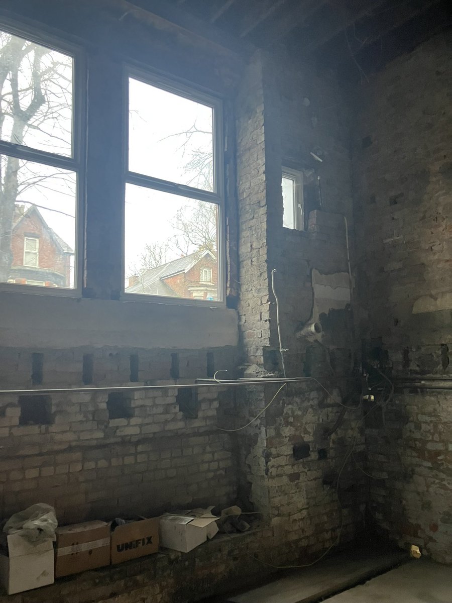 CHORLTON apartments continued.. 
The existing floor has been removed and lifted. This gives more head height in the basement apartments and doesn’t effect the ground floor due to the very high ceilings.