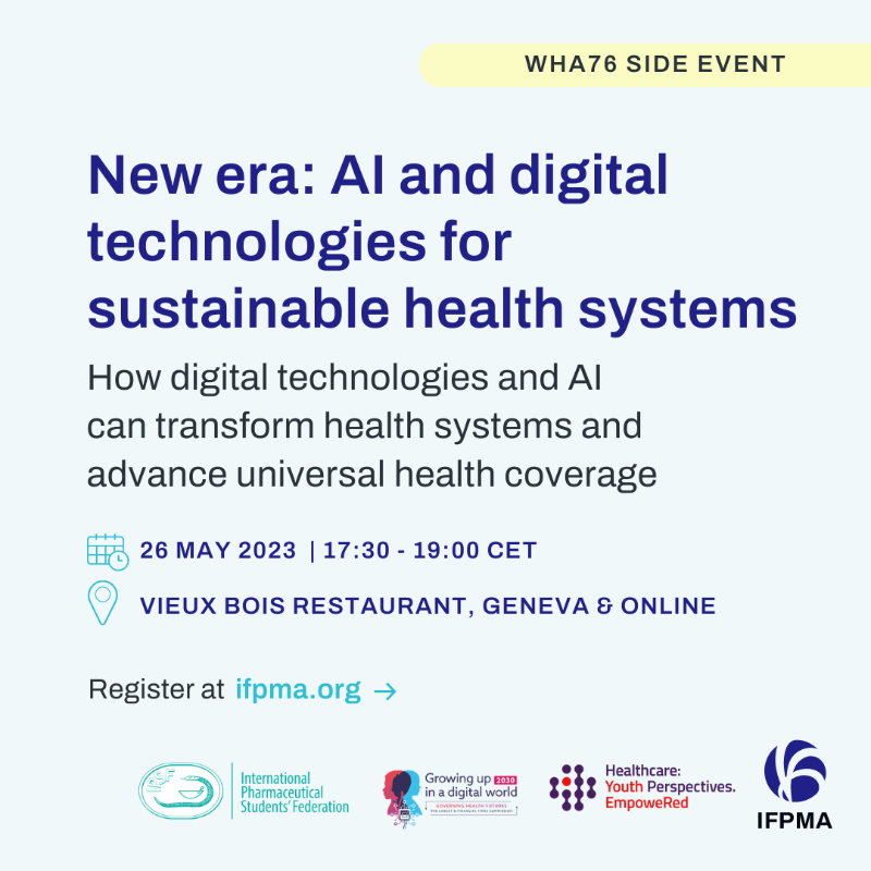 IFPMA's tweet photo. 📢 Mark your calendars! On the sidelines of the #WHA76 (21-30 May, Geneva), IFPMA is organizing a series of events on #UHC, clinical trials, and #digitalhealth.

Information are updated regularly on our website, check it out!👇

https://t.co/UlwrYcZCAQ