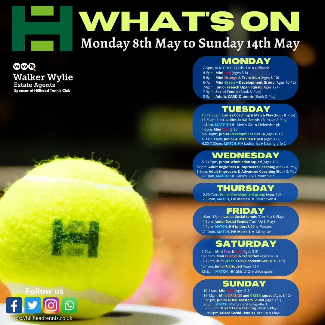 This week at Hillhead Tennis Club   Book your place for social tennis, juniors and adults coaching by clicking the following link 👉clubspark.lta.org.uk/HillheadLTC/Co………

@HillheadSports
@HillheadTennis

#glasgow #tennis4all