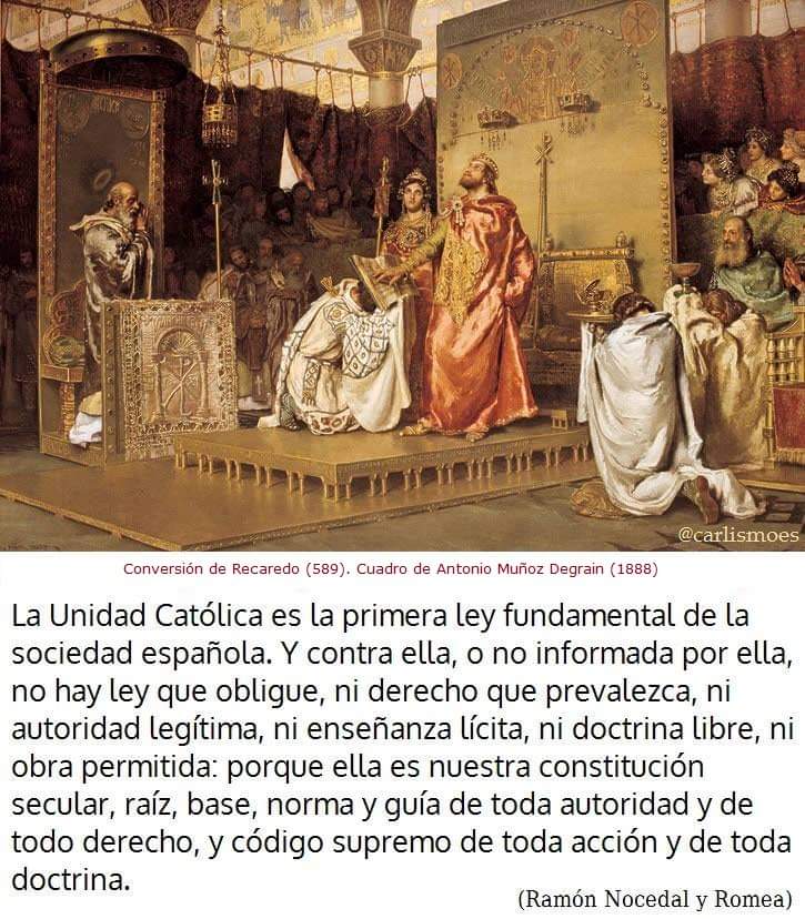 Hoy, #8deMayo, conmemoramos la conversión de Recaredo a la Fe Católica durante la celebración del III Concilio de Toledo, alcanzando la #UnidadCatólica de España.