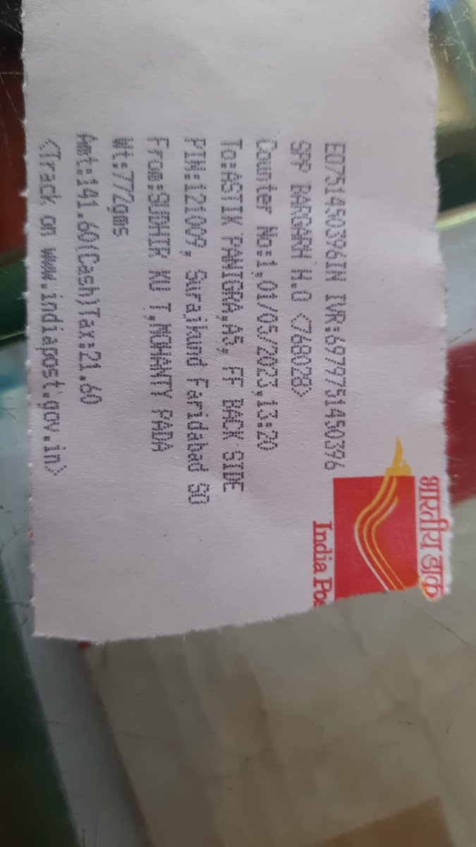 <a href="/GoI_MeitY/">Ministry of Electronics & IT</a> <a href="/PMOIndia/">PMO India</a> <a href="/IndiaPostOffice/">India Post</a> <a href="/CPMG_Odisha/">Odisha Postal Circle</a> <a href="/AstikKP/">Astik Kumar</a>  Speed Post consignment  EO751450396IN delivered by India Post is tempered and not delivered the original item with packing and weight of 772gm, delivered weight-around 200gm. rest item is consumed by India Post. Shame!!