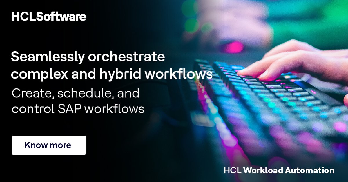hclautomation's tweet image. Try #HCLWorkload Automation today and take control of your workflows. With HCL Workload Automation, you can easily create, schedule, and control #SAP workflows.
➡️ hclsw.co/baskxf