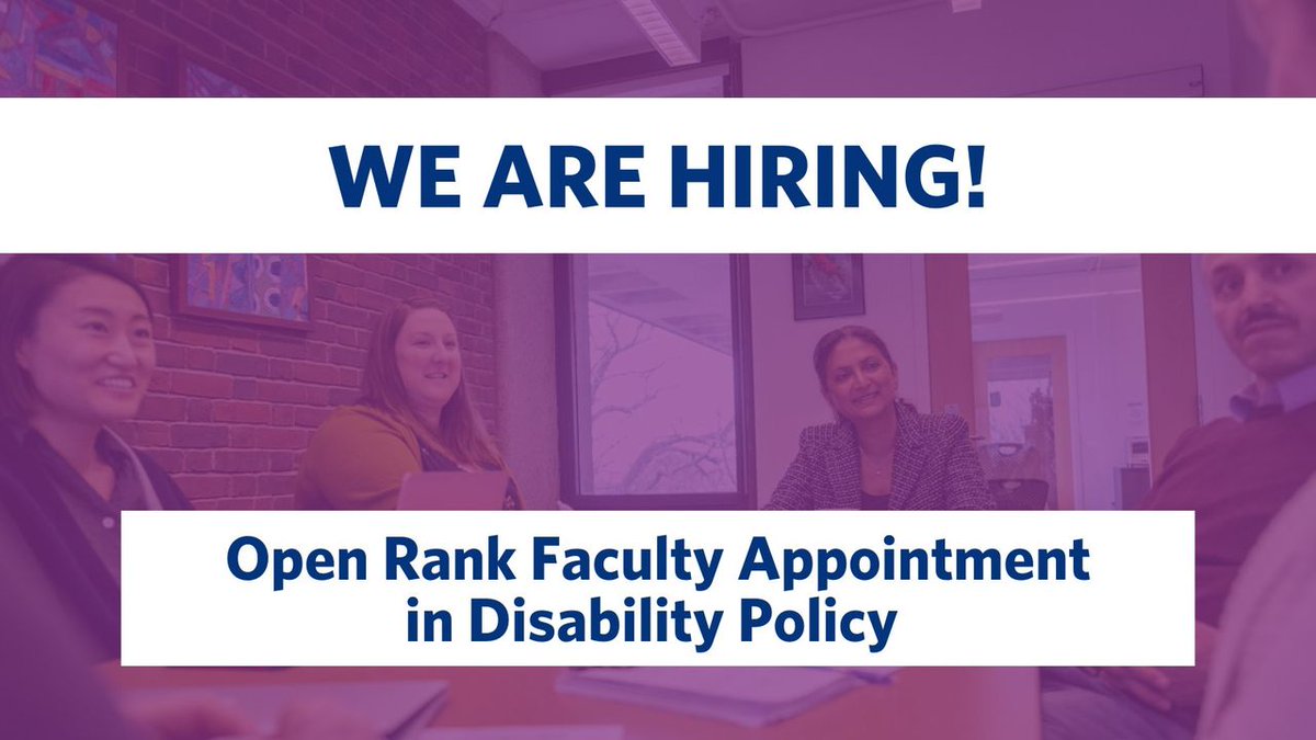 Hey #disabilitytwitter - join our team as a faculty member! Applications are now being accepted for an open-rank faculty appointment in disability policy. #disability #socialpolicy #publicpolicy 

Learn more: zurl.co/6z8A