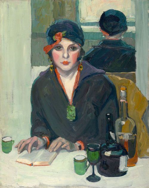 Reading at a Cafe (c. 1920) by US painter Jane Peterson  #WomensArt