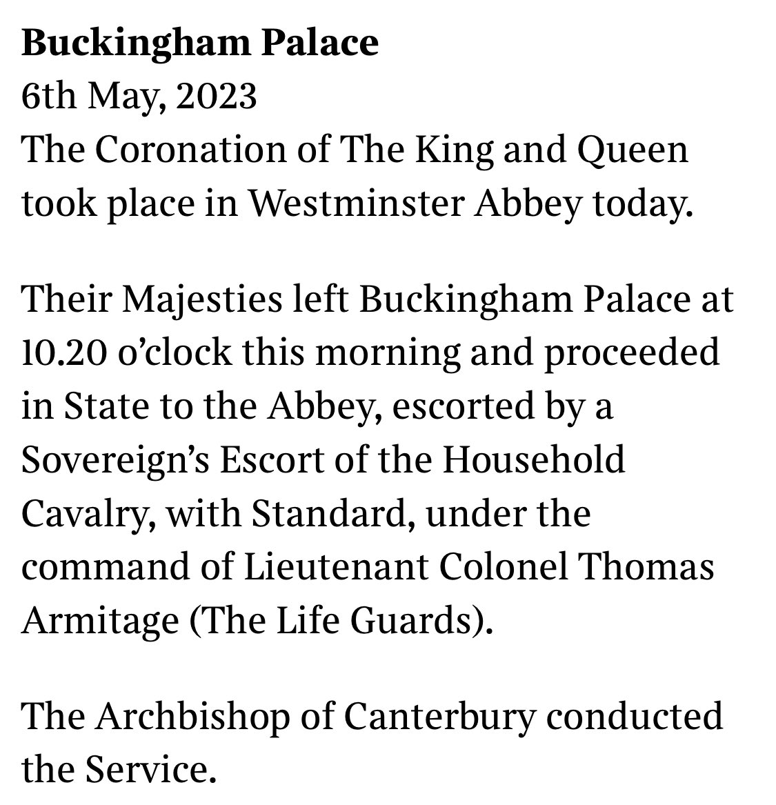 Constitut_alia's tweet photo. The Court Circular has been published, officially recording the Coronation and referring for the first time to “The King and Queen.” https://t.co/VT6DIhiewV