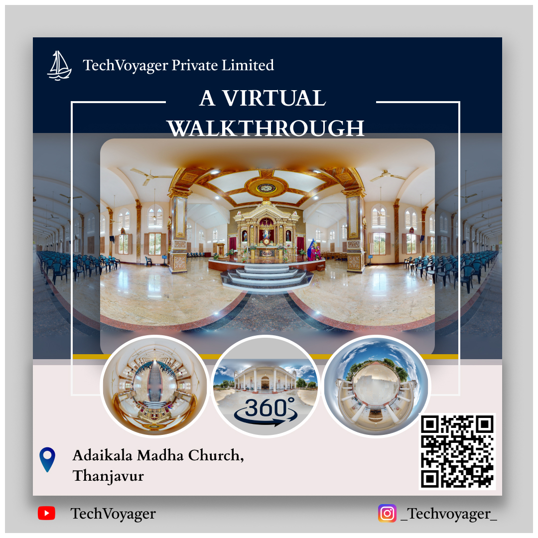 One of the 360 Degree Virtual Walk Through project done for 'Adaikala Madha Church', Thanjavur 

360-degree virtual tour is the best way to showcase your customer as the images are combined into a 360 degree tour!
🌏techvoyager.in 
📞Call 7010108633
#ThanjavurNews