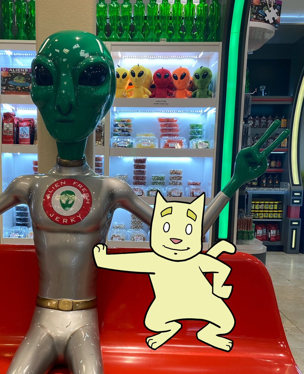 Toad_the_Cat's tweet photo. On the way back from Vegas last week, I stopped in a little town called Baker. Here’s a picture of me with one of the locals.  #CatsOfTwitter #comics https://t.co/hErQWJu1e9