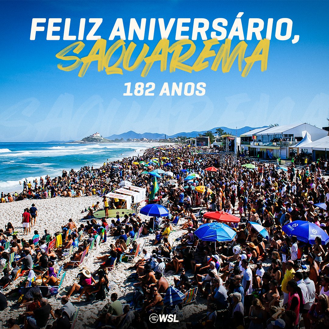 WSLBrasil's tweet photo. A cidade que mais respira surfe no MUNDO está fazendo aniversário nesta segunda-feira! 🥳🎂

Parabéns, Saquarema! Cidade da única praia a receber as três divisões do surfe profissional. 👏

Logo mais estaremos de volta! 🙌🤩 #WSLBrasil https://t.co/xUcmpC0FVb