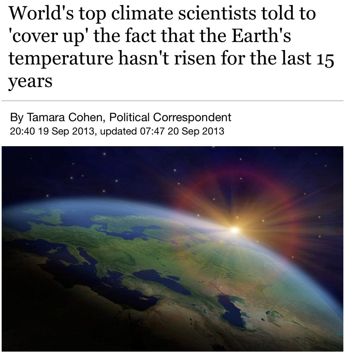 DrLoupis's tweet photo. 10 years ago the UN paid scientists to cover up that the temperature hadn’t  risen for 15 years. https://t.co/Icp8L78KLM https://t.co/kK272qepZz