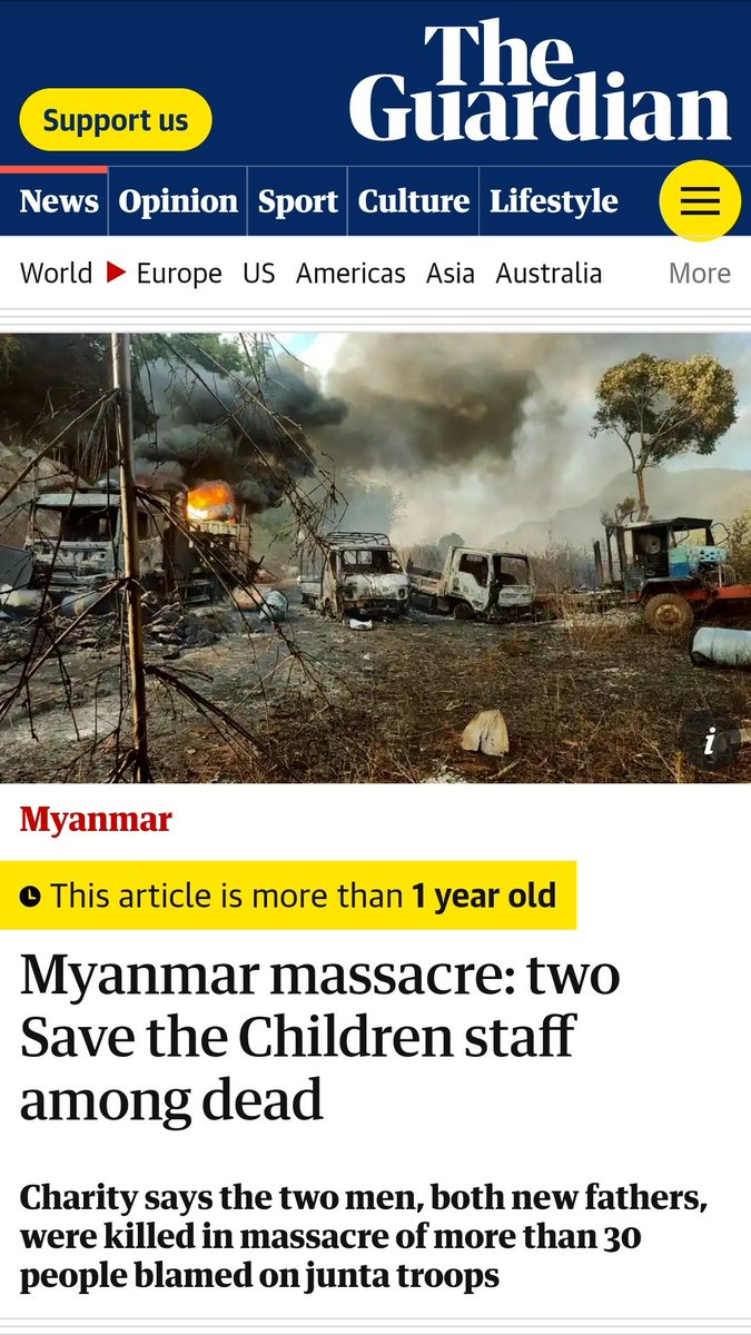 MahnWinnKhaing's tweet photo. "The attack on the diplomatic convoy in Shan State makes me remember the history of the Myanmar military's killing of more than 35 people including 2 @SavetheChildren staff members in December, 2021. We must not forget what kind of tyrants we are dealing with." https://t.co/uhUW1XprTh