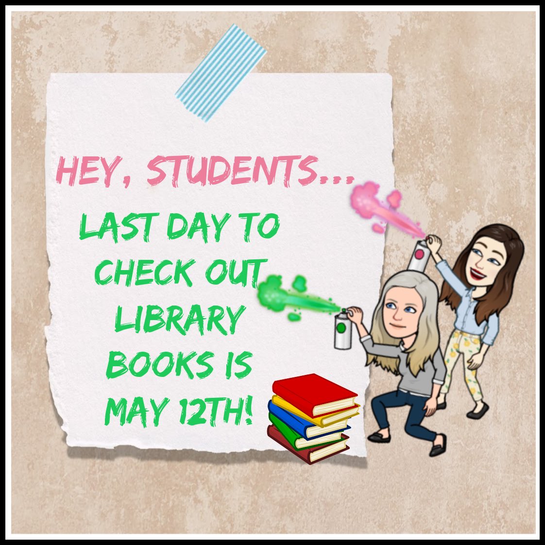 Listen up, Blue Devils! The last day to CHECK OUT books is this Friday (5/12). All books for the year are due next Friday (5/19).