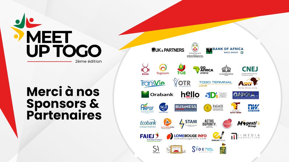 Un immense merci à nos partenaires qui ont contribué à faire de cette édition du #MeetUpTogo un succès retentissant ! ✨

Nous sommes fiers de collaborer avec des entreprises et des organisations aussi engagées et dynamiques. 🤝🏾

Merci encore pour votre soutien indéfectible !
