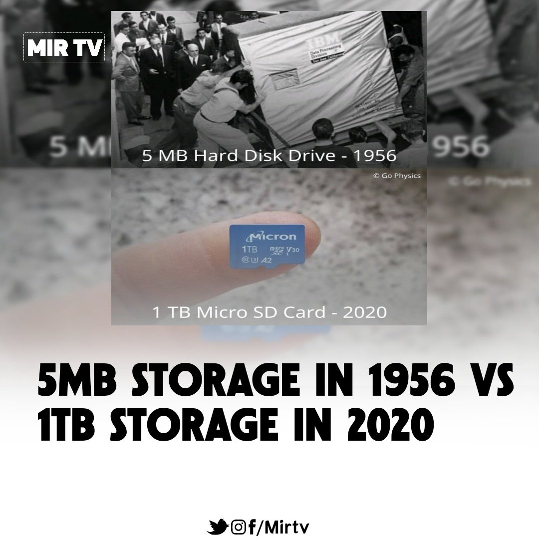 Advance Technology:
5MB storage in 1956 vs 1TB storage in 2020
📷: World of history

#microsd #memory #storage #storagedevice #themirtv