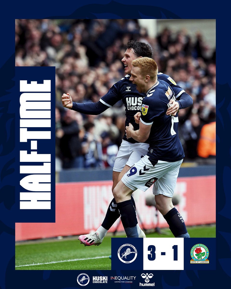 Blackburn Rovers on X: ⏱️ Half-time: #Millwall 3-1 #Rovers Work to do in  the second-half. #MILvROV 🔵⚪  / X