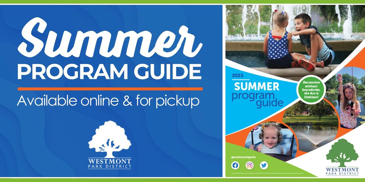 WestmontParks's tweet photo. Our Summer Program Guide is available online &amp; for pickup at the following locations! ☀️

🌳 Westmont Community Center 
📍 Ronald J. Gunter Administrative Center
⛳ Twin Lakes Golf Club 
💪 Westmont Fitness Club 

To view online, visit: https://t.co/9tUJYNrNwn https://t.co/kUFFX0SFRE