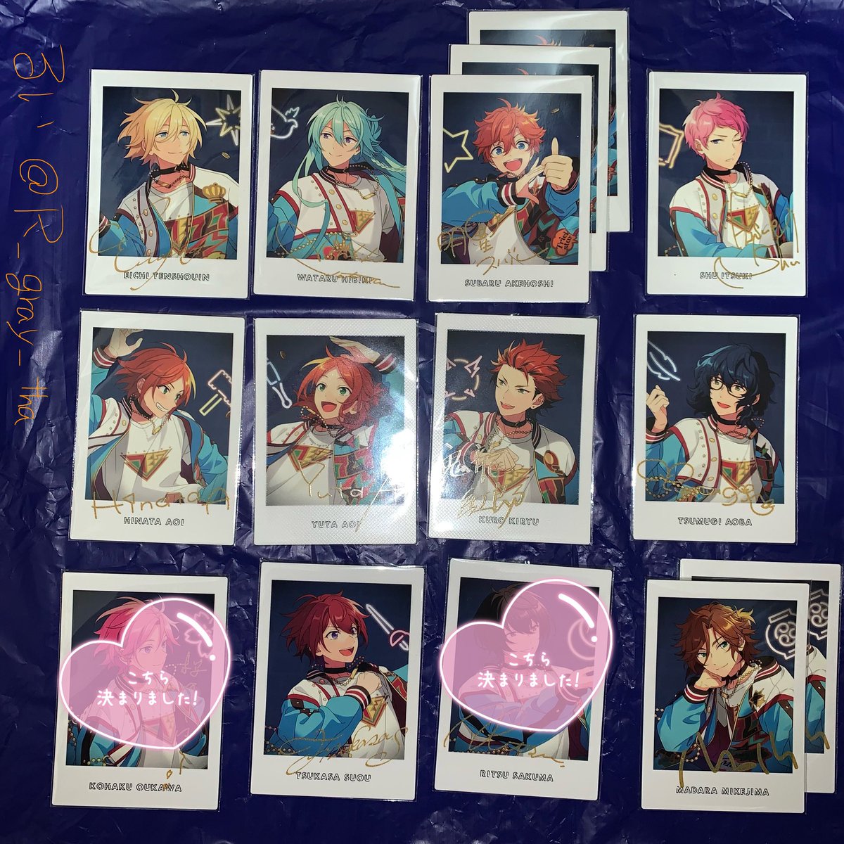 R_gray_tha's tweet photo. 《交換》あんスタ あんさんぶるスターズ 7周年 ぱしゃっつ

【譲】
英智、渉、スバル、宗、ひなた、ゆうた、紅郎、つむぎ、司、斑

【求】
千秋(複数枚 求) >>> 薫

検索からでもお気軽にお声かけください。よろしくお願いします。 https://t.co/kl7SlBLlTK