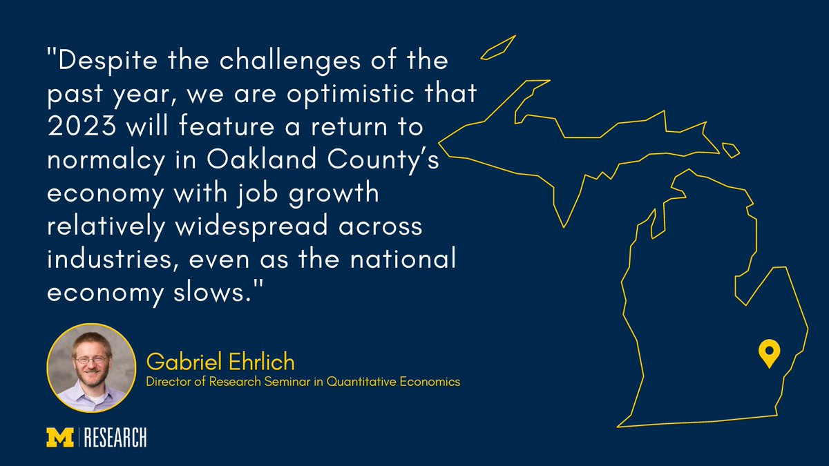Oakland County’s economy is expected to return to normal this year and has a “solidly positive outlook” over the next few years, according to @UMichEcon researchers. myumi.ch/637j3