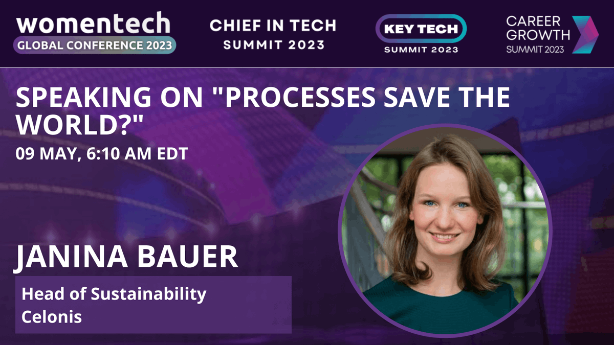 WomenTechNet's tweet photo. ⏭ NEXT UP: Janina Bauer, Head of Sustainability at Celonis
- “Processes save the world?”
📣 Walk away with a better understanding of the role processes play in crucial transformations
🚀Join now: https://t.co/U4jvG4xF3n
#WTGC2023 #womenintech #inspiration #chiefintech #live https://t.co/wOBzawKhTk
