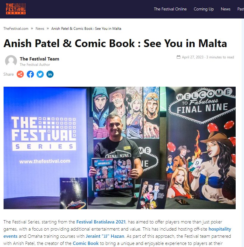 final9comic's tweet image. Another published article from the team @thefestivalog on my recent The Festival Event in Feb 2023 at Nottingham. thefestival.com/news/anish-pat…
 #poker #finalnine #texasholdem