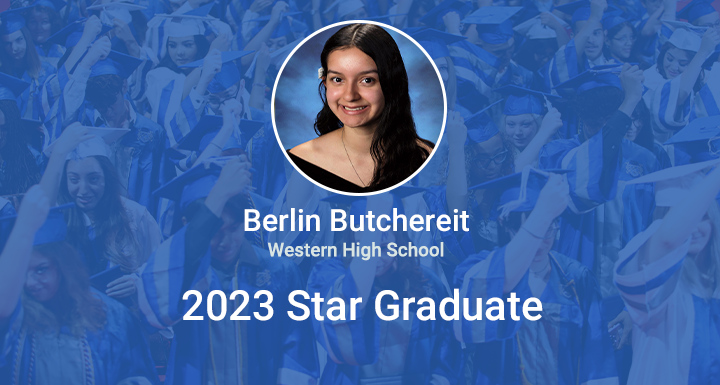 ClarkCountySch's tweet photo. Welcome to the Star Grad celebration Berlin! She was selected as @WHS_WarriorWay 2023 Star Grad! Berlin is a team player and has excelled in her academics. Read more about her story here: https://t.co/DO5roflDDl #StarGrad #WeAreCCSD https://t.co/31Q7tWZ3se