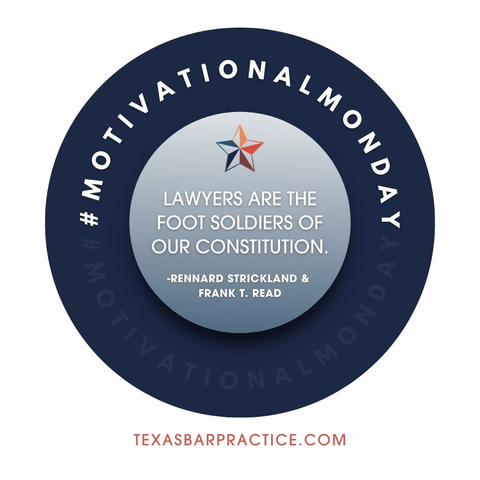 TxBarPractice's tweet photo. Rennard Strickland and Frank T. Read, both law school professors and deans, inspire us with this moving and uplifting reminder of why we become lawyers. #motivationalmonday #lawyertalk #texasbarpractice https://t.co/EBXqH1AFSr