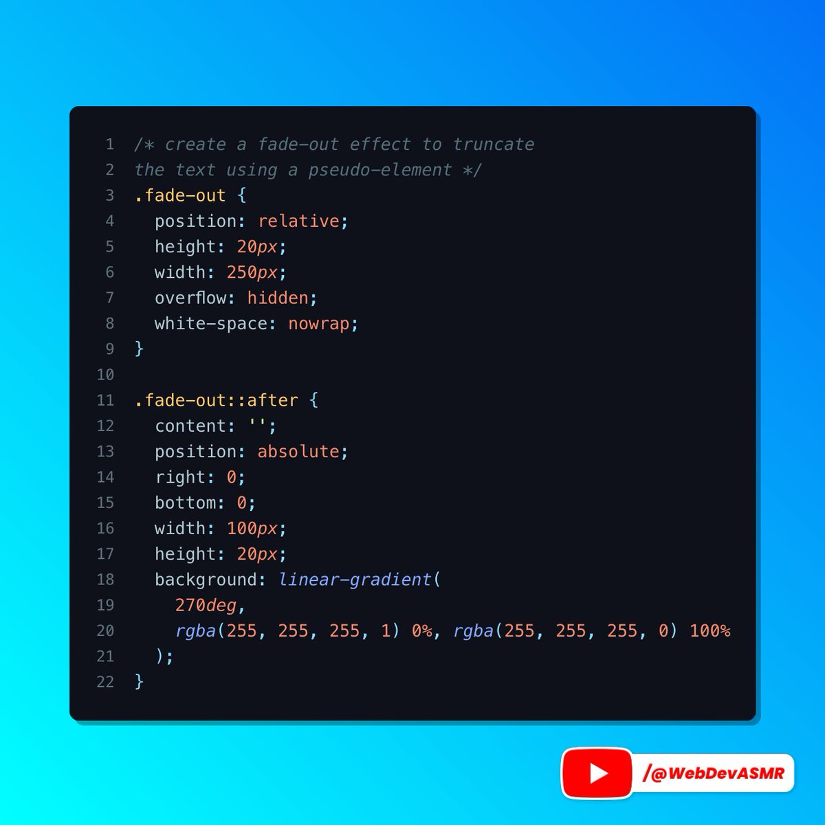 🔥 CSS Tip: Truncating Text
Head over to the community tab on our YouTube Channel for the full post!
youtube.com/@WebDevASMR/co…

#css #csstips #learncss #csstutorial
