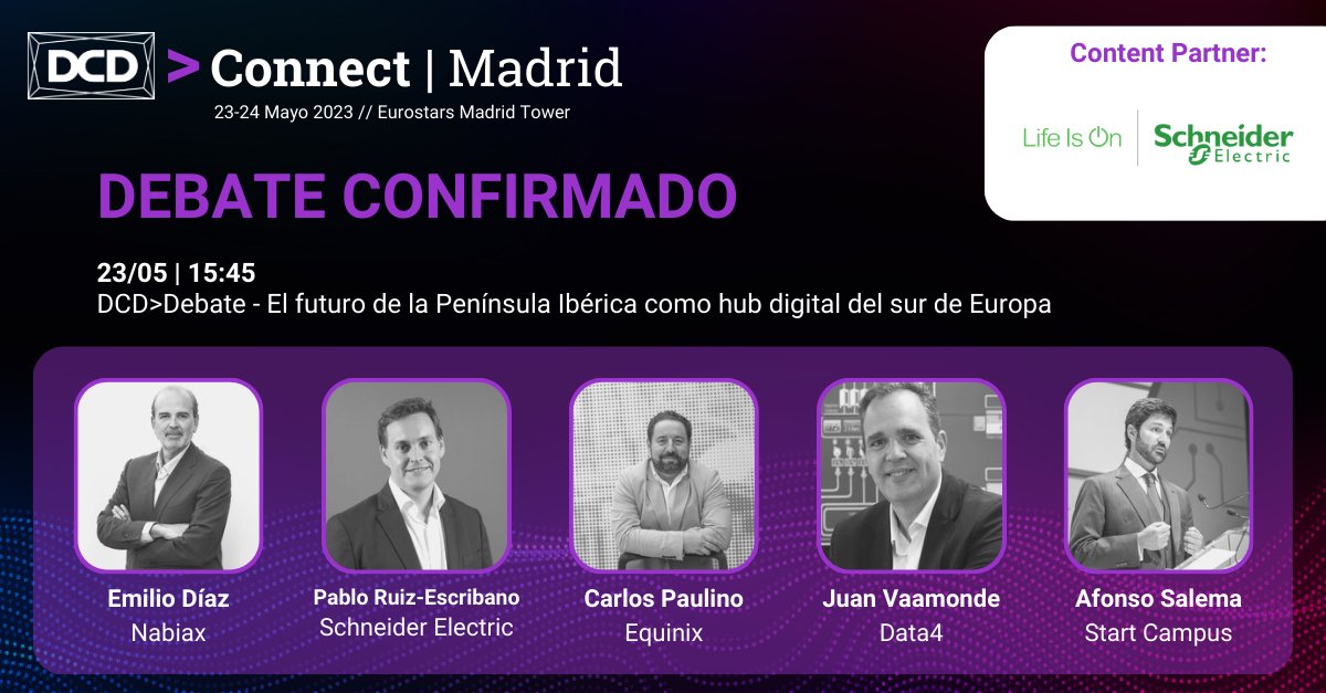 DCD_ES's tweet photo. El DCD>Debate ¨El futuro de la Península Ibérica como hub digital del sur de Europa¨ cuenta con la participación de expertos del sector acompañados por el patrocinador Schneider Electrics. 

👉Descubra más detalles en nuestra agenda  > https://t.co/HMCarssbGQ

#dcdconnect https://t.co/qRqs3qCMoa