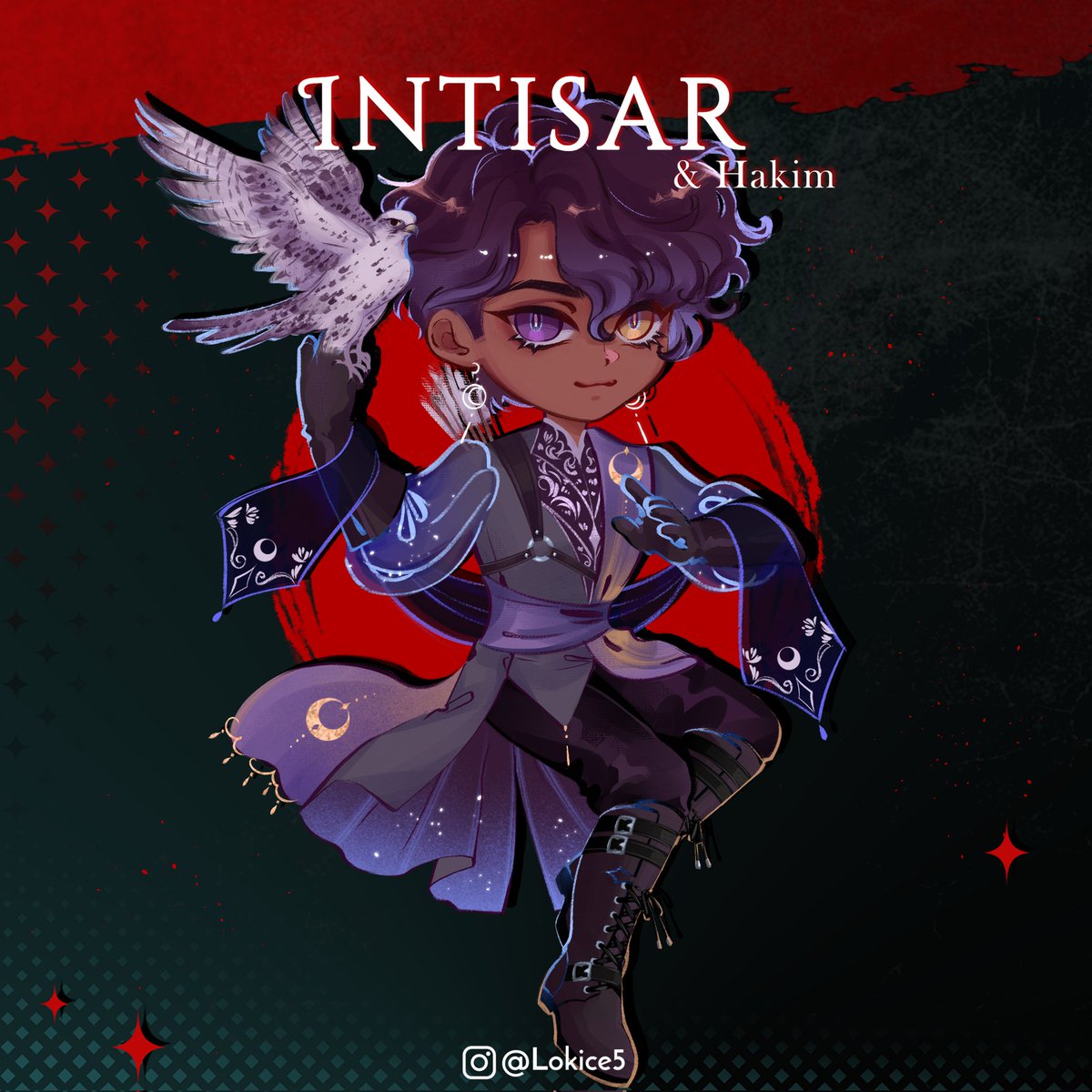 Lokice5's tweet image. "Dance with us!" 
❤️💙
Chibis of my Touchstarved twin MCs! Meet Intisar, Asmara and their familiars! 🥰
Will y'all accept their invitation and dance together till morning?? 😳💞💞
Background belongs to @redspringstudio #TouchstarvedGame #Intisar #Asmara