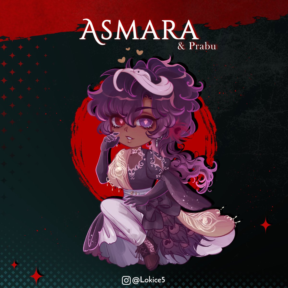 Lokice5's tweet image. "Dance with us!" 
❤️💙
Chibis of my Touchstarved twin MCs! Meet Intisar, Asmara and their familiars! 🥰
Will y'all accept their invitation and dance together till morning?? 😳💞💞
Background belongs to @redspringstudio #TouchstarvedGame #Intisar #Asmara