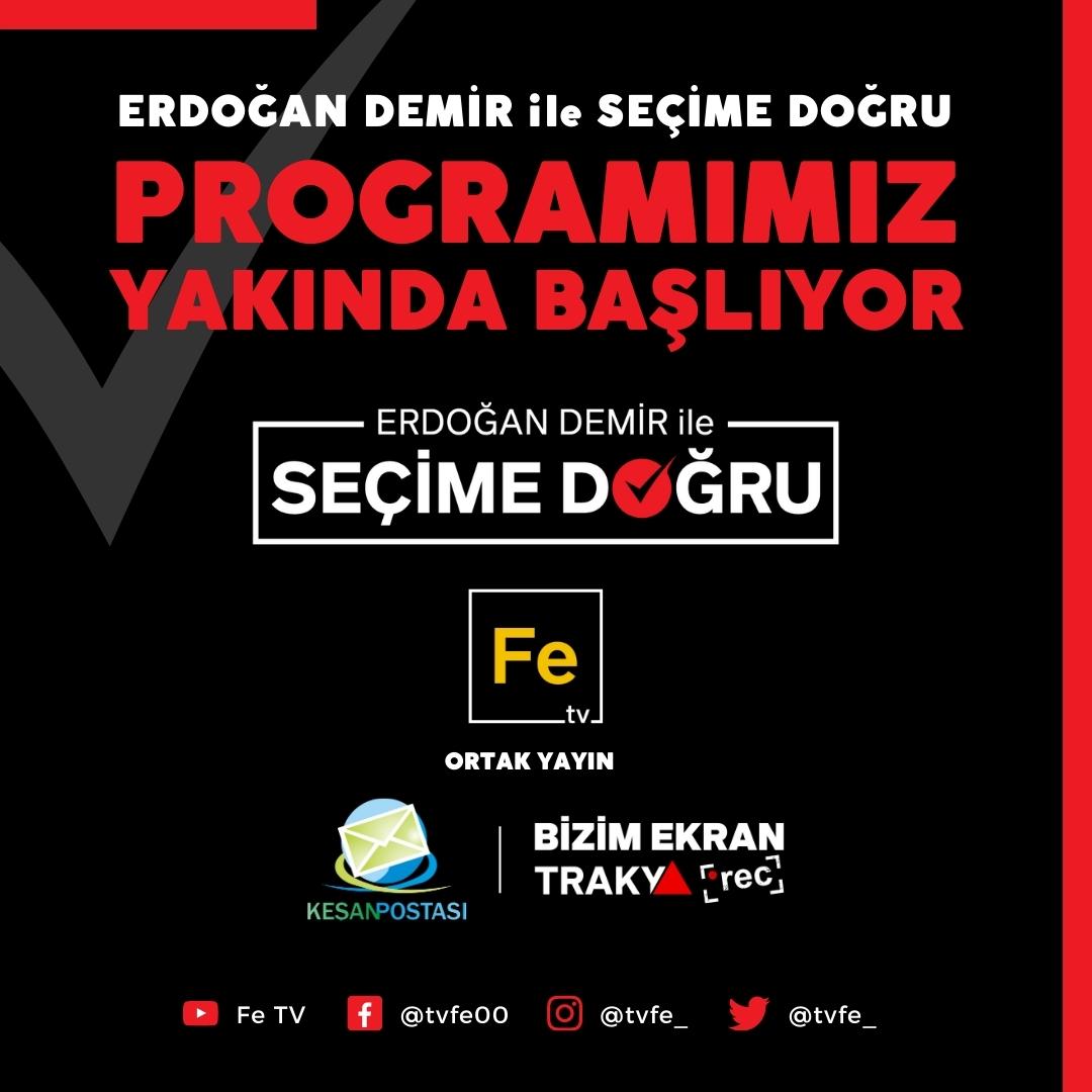 tvfe_'s tweet photo. Erdoğan Demir ile Seçim'e Doğru programı çok yakında Fe TV'de.
#fetv #tvfe https://t.co/AVRxUCPaRG