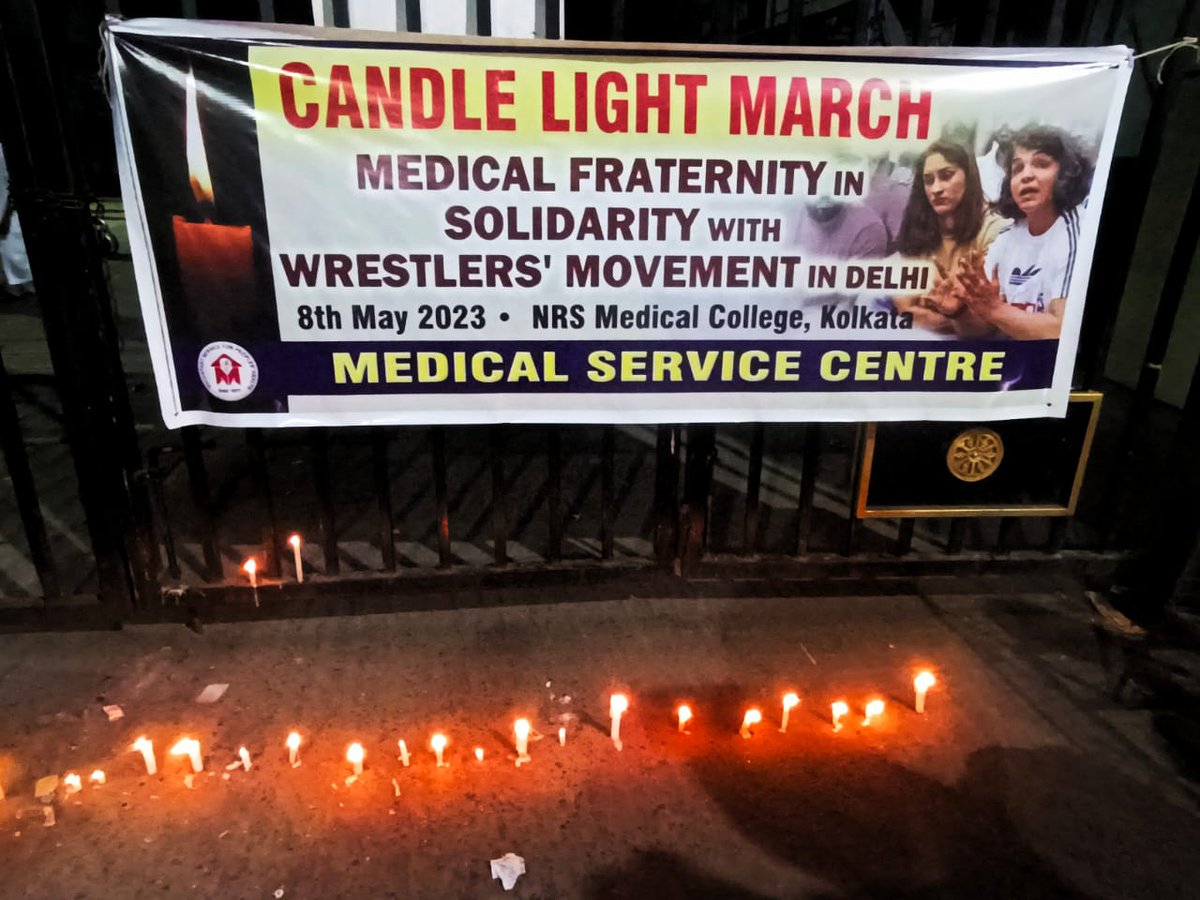 Medical Fraternity Stands With the #WrestlersProtest
 
A Candle Light March of Doctors, Nurses &amp; Medical Students organised by Medical Service Centre(<a href="/MSC_CC/">msc</a>) in Kolkata.

 This March starts from NRS Medical College, Kolkata.

<a href="/SakshiMalik/">Sakshee Malikkh</a> <a href="/Phogat_Vinesh/">Vinesh Phogat</a> <a href="/BajrangPunia/">Bajrang Punia 🇮🇳</a> <a href="/PTI_News/">Press Trust of India</a>