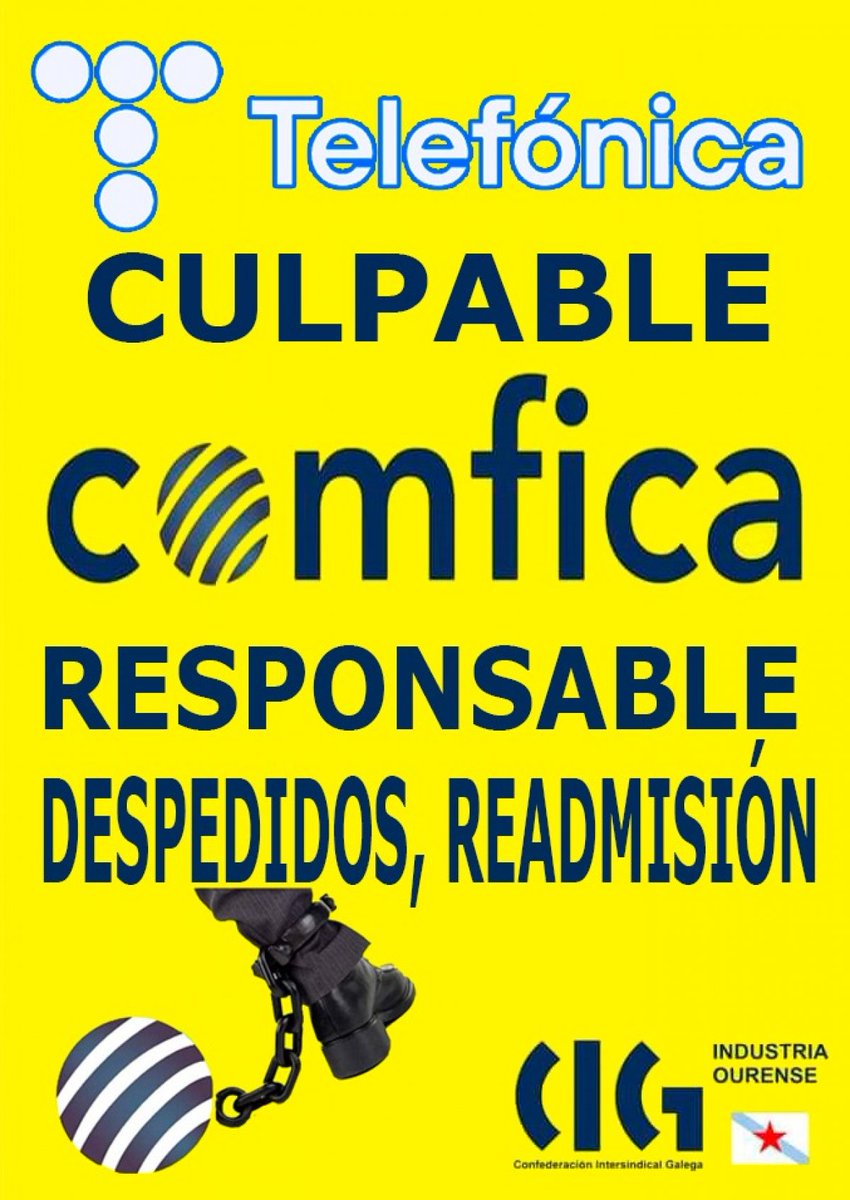 galizaCIG's tweet photo. 🤬Comfica despide catro traballadores en #Ourense que reclamaron o plus de incentivos do convenio do Siderometal
👉🏻A CIG-Industria convoca unha protesta diante das instalacións de Telefónica na cidade
ℹ️ https://t.co/8lscysHZB2
#Comfica #Telefónica #Movistar @CiGindustria https://t.co/Yj9PTsj3uM
