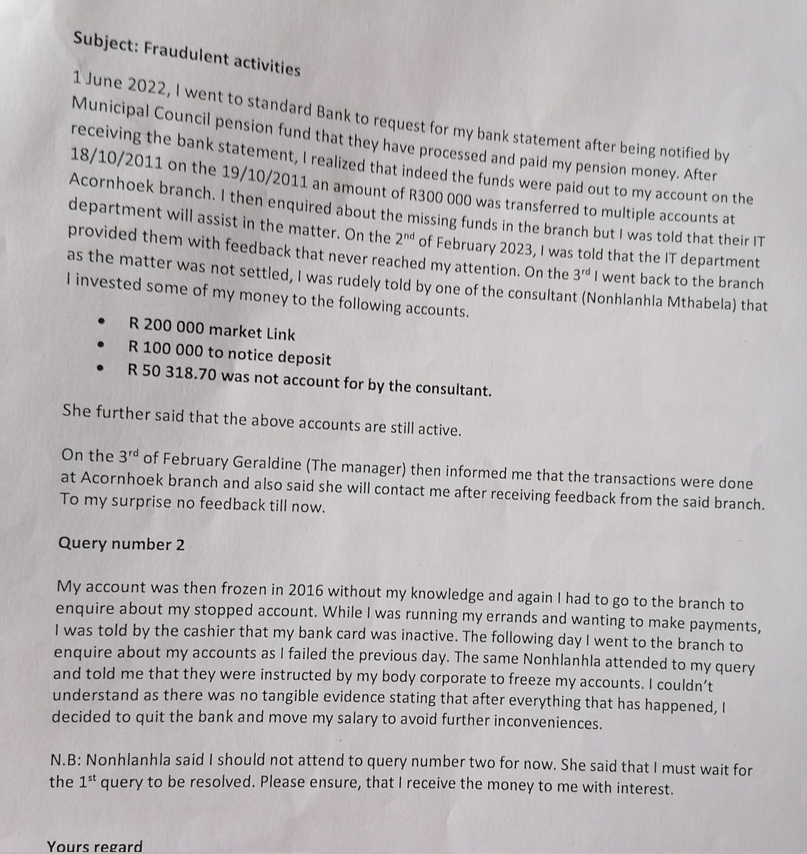 PinketteXO's tweet image. FRAUDULENT ACTIVITIES BY @StandardBankZA

Guys, kindly please assist me with exposing @StandardBankZA!! They stole my mom's pension funds. I reached out to them a couple days ago and they are still failing to assist us.
