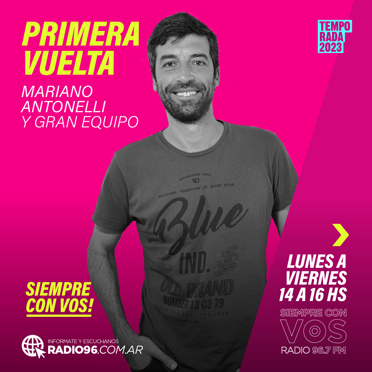 La96LP's tweet image. Desde las 14 hs, un nuevo programa de "Primera Vuelta" con @marantonelliok  y gran equipo.

Espectáculos, deportes, política, series y más, en vivo por LA96 #SiempreConVos

🗣️ Comunicate 🤳 221 501-4638
📻 radio96.com.ar/vivo/
📺 radio96.com.ar/la96envivo/