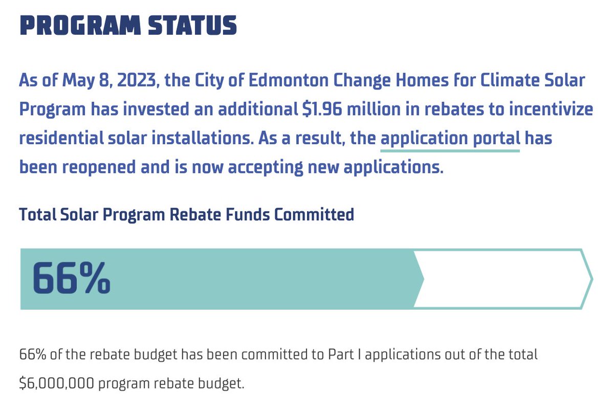 troypavlek's tweet photo. With an additional $2M invested, the solar rebate program has re-opened in the @CityofEdmonton!
This funding should support solar installation on approximately 600 homes within the City (and I expect it to disappear, fast!) #yeg #yegsolar #yegcc https://t.co/7viaodlGac